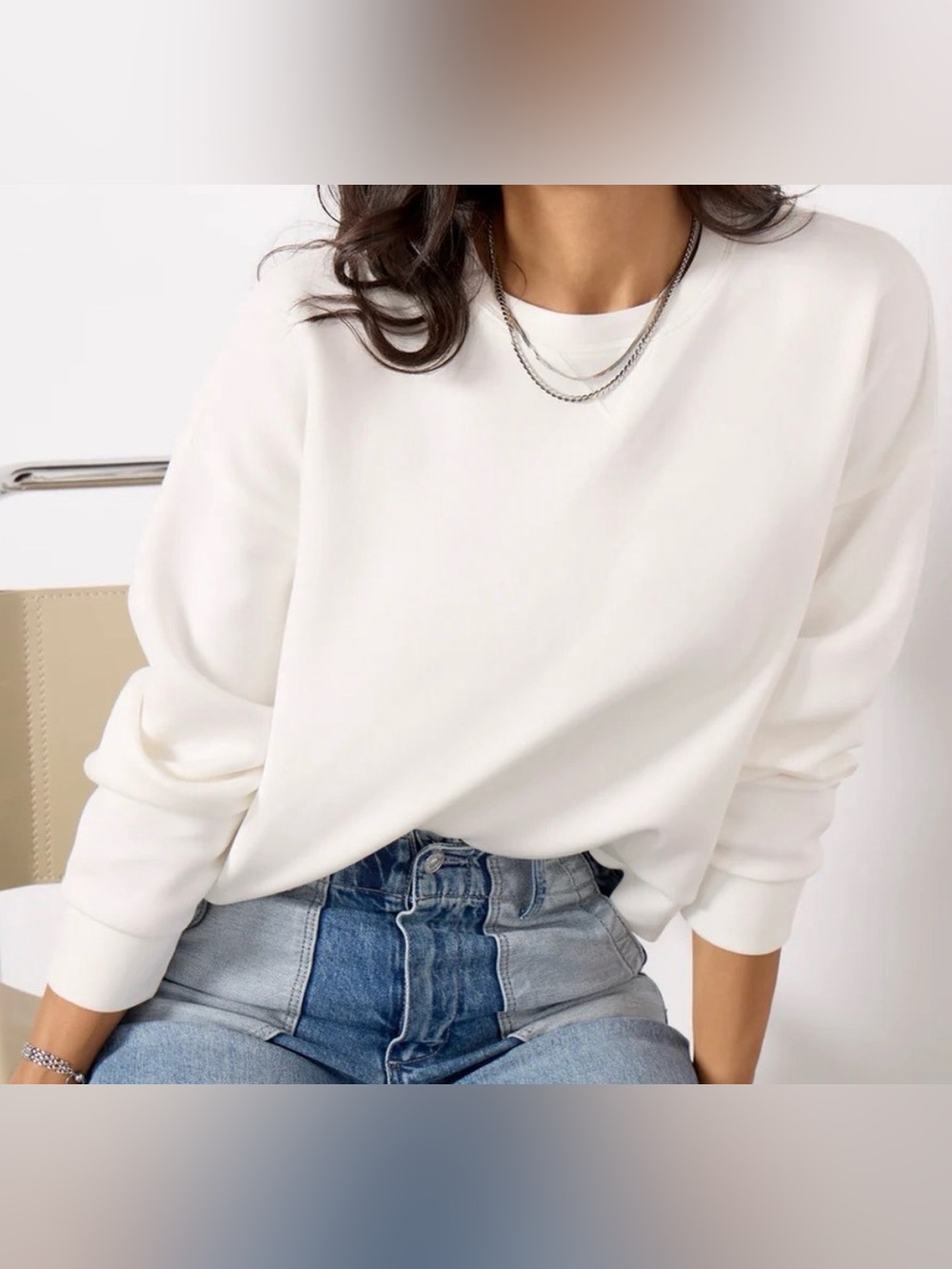 Spanx BoostUp Cotton Fleece Crewneck in white, size M